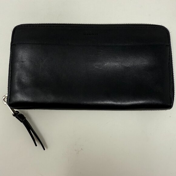 AllSaints Black Leather Zip Around Slim Wallet w/ Card Slots - Picture 1 of 5